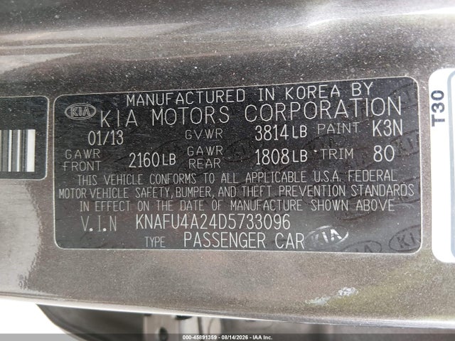 2013 Kia Forte Ex მანქანა იყიდება აუქციონზე, vin: KNAFU4A24D5733096, აუქციონის ნომერი: 45891359