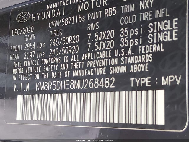 Aukcja sprzedaży 2021 Hyundai Palisade Limited, vin: KM8R5DHE8MU268482, numer aukcji: 45891383
