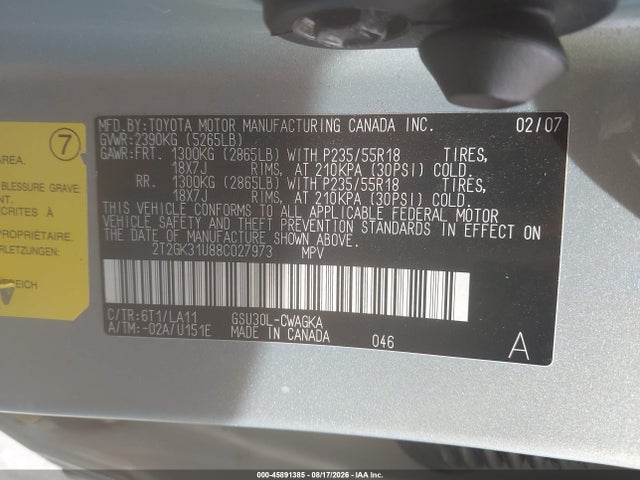 Продаж на аукціоні авто 2008 Lexus Rx 350, vin: 2T2GK31U88C027973, номер лоту: 45891385