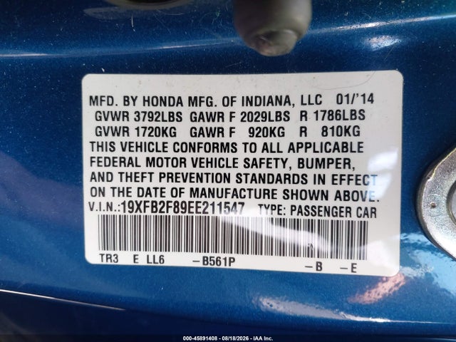 Honda CIVIC EX 2014 19XFB2F89EE211547 Image 9