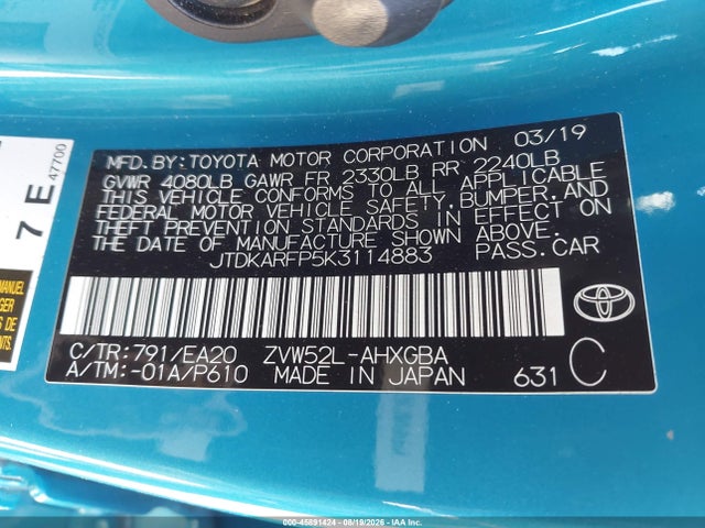 JTDKARFP5K3114883 Toyota Prius Prime Premium