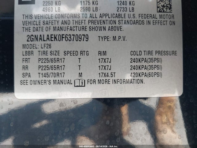 Chevrolet EQUINOX LS 2015 2GNALAEK0F6370979 Image 9