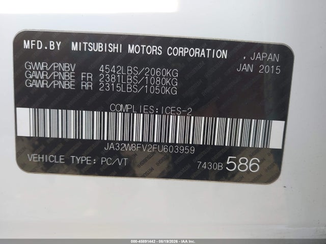 Mitsubishi Lancer Evolution Gsr 2015 JA32W8FV2FU603959 Image 9