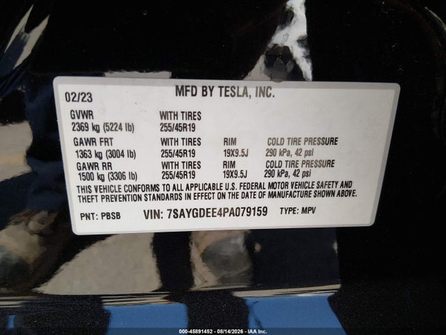Aukcja sprzedaży 2023 Tesla Model Y Awd/long Range Dual Motor All-wheel Drive, vin: 7SAYGDEE4PA079159, numer aukcji: 45891452