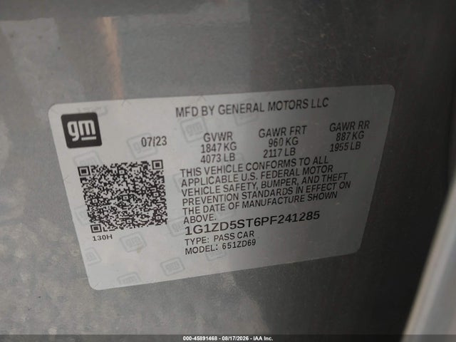 45891468 :رقم المزاد ، 1G1ZD5ST6PF241285 vin ، 2023 Chevrolet Malibu Fwd 1lt مزاد بيع