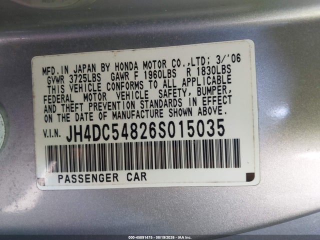 Продаж на аукціоні авто 2006 Acura Rsx, vin: JH4DC54826S015035, номер лоту: 45891475
