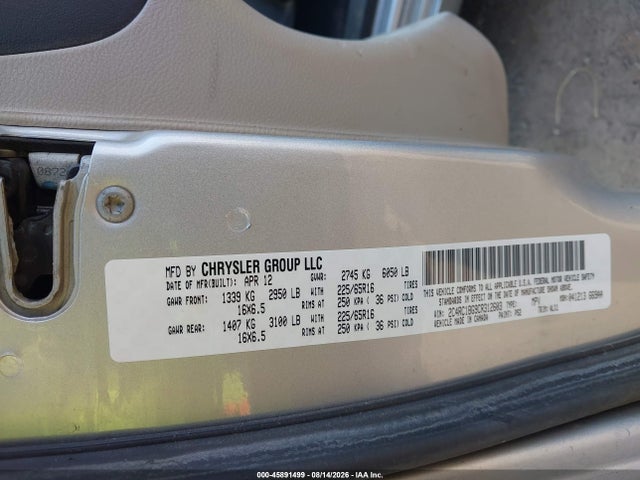 Продаж на аукціоні авто 2012 Chrysler Town & Country Touring, vin: 2C4RC1BG9CR312603, номер лоту: 45891499