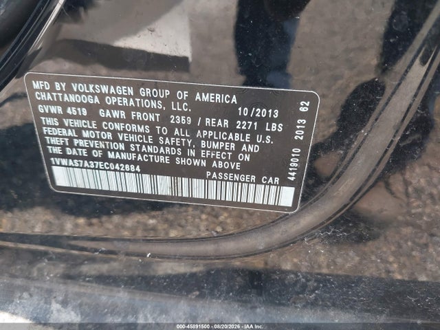 Продажа на аукционе авто 2014 Volkswagen Passat 1.8t S/1.8t Wolfsburg Edition, vin: 1VWAS7A37EC042684, номер лота: 45891500