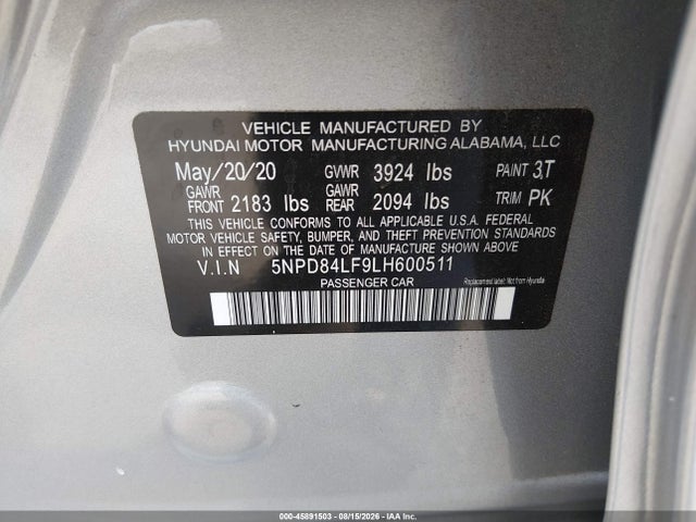 Продажа на аукционе авто 2020 Hyundai Elantra Value Edition, vin: 5NPD84LF9LH600511, номер лота: 45891503