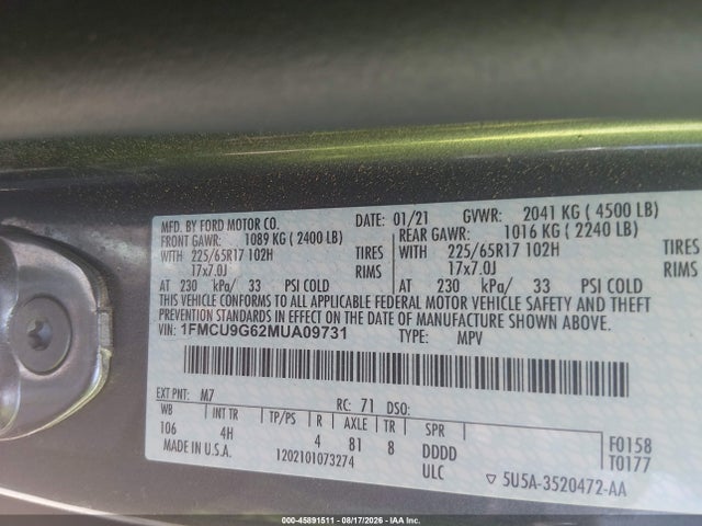 Ford ESCAPE SE 2021 1FMCU9G62MUA09731 Image 9