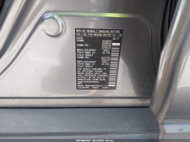 45891527 :رقم المزاد ، KNMAT2MT6HP616543 vin ، 2017 Nissan Rogue Sv مزاد بيع