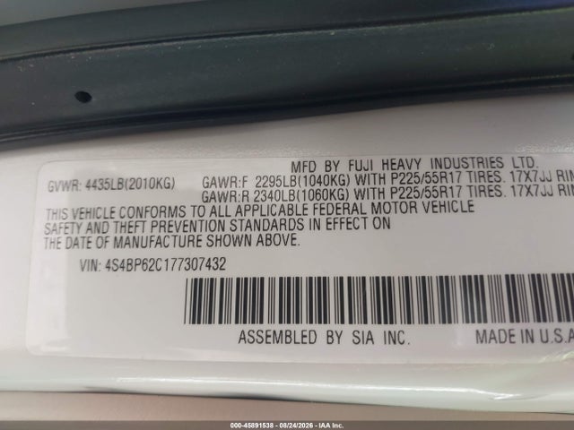 Продажа на аукционе авто 2007 Subaru Outback 2.5i Limited, vin: 4S4BP62C177307432, номер лота: 45891538