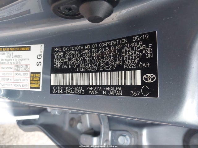 2020 Toyota Corolla Le მანქანა იყიდება აუქციონზე, vin: JTDEPRAE2LJ040207, აუქციონის ნომერი: 45891555