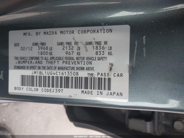 Aukcja sprzedaży 2012 Mazda Mazda3 I Sport, vin: JM1BL1UG4C1613508, numer aukcji: 45891557