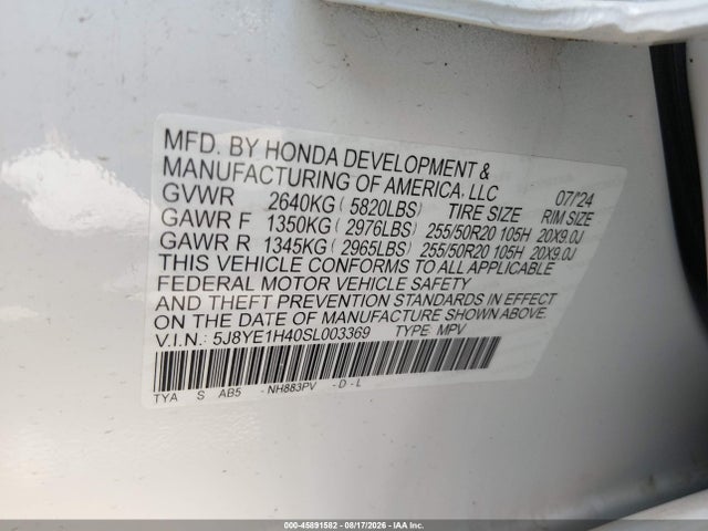 Aukcja sprzedaży 2025 Acura Mdx Technology Package, vin: 5J8YE1H40SL003369, numer aukcji: 45891582