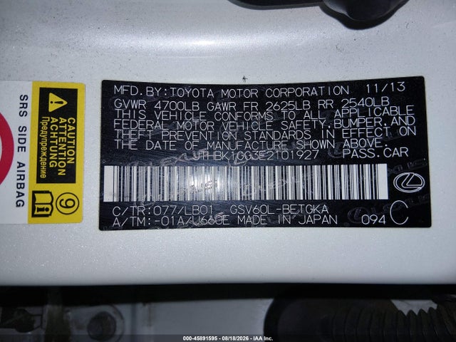 Lexus ES 350 2014 JTHBK1GG3E2101927 Image 9