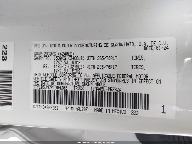 Aukcja sprzedaży 2024 Toyota Tacoma Trd Off Road, vin: 3TYLB5JN7RT004303, numer aukcji: 45891602