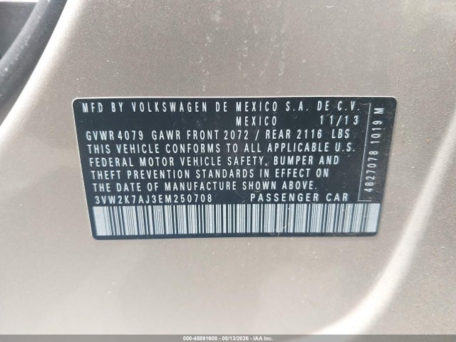 Продаж на аукціоні авто 2014 Volkswagen Jetta 2.0l S, vin: 3VW2K7AJ3EM250708, номер лоту: 45891608