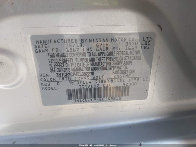 3N1CE2CP4EL352210 Nissan Versa Note Sv