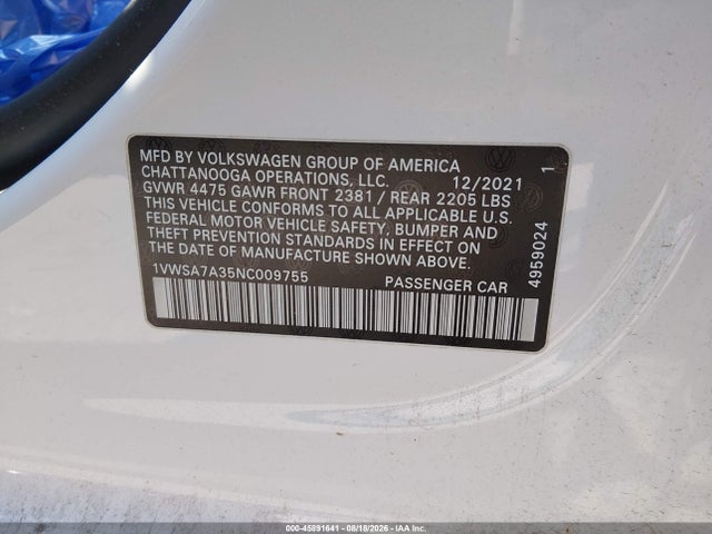 Volkswagen Passat 2.0t Se 2022 1VWSA7A35NC009755 Image 9