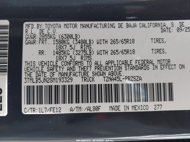 3TMLB5JN2SM193329 Toyota Tacoma Trd Sport