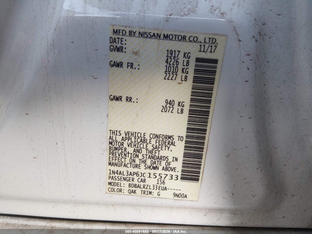 Nissan Altima 2.5 Sl 2018 1N4AL3AP6JC155733 Image 9