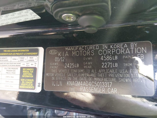 Aukcja sprzedaży 2012 Kia Optima Hybrid, vin: KNAGM4AD4C5013317, numer aukcji: 45891729