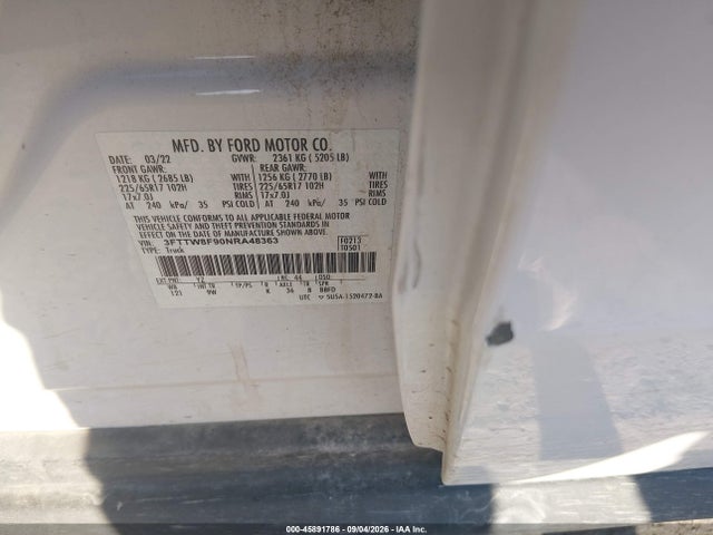 Ford Maverick Xl 2022 3FTTW8F90NRA48363 Image 9