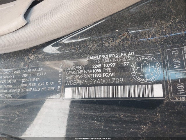 2000 Mercedes-benz Cl 500 მანქანა იყიდება აუქციონზე, vin: WDBPJ75J2YA001709, აუქციონის ნომერი: 45891806
