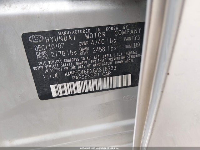 Продажа на аукционе авто 2008 Hyundai Azera Limited, vin: KMHFC46F28A316733, номер лота: 45891812