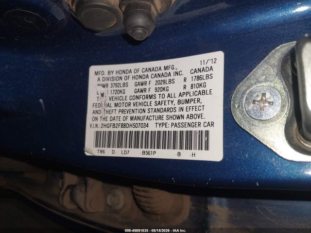 Продаж на аукціоні авто 2013 Honda Civic Ex, vin: 2HGFB2F88DH507034, номер лоту: 45891835