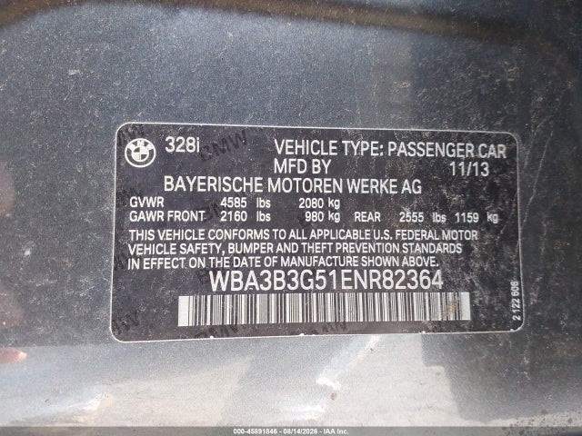 Продажа на аукционе авто 2014 Bmw 328i Xdrive, vin: WBA3B3G51ENR82364, номер лота: 45891846