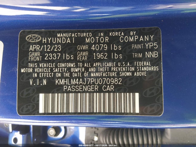 2023 Hyundai Elantra Hybrid Blue მანქანა იყიდება აუქციონზე, vin: KMHLM4AJ7PU070982, აუქციონის ნომერი: 45891877