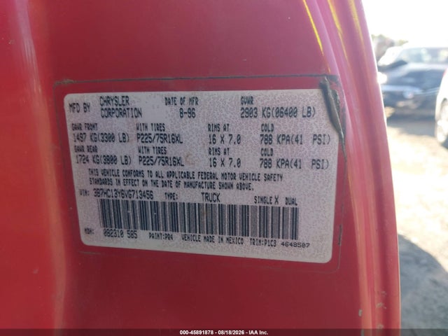 Aukcja sprzedaży 1997 Dodge Ram 1500 St, vin: 3B7HC13Y6VG713456, numer aukcji: 45891878