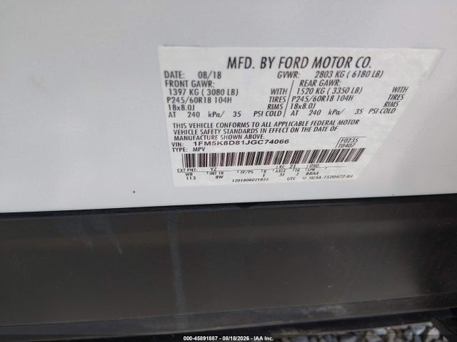 Продаж на аукціоні авто 2018 Ford Explorer Xlt, vin: 1FM5K8D81JGC74066, номер лоту: 45891887