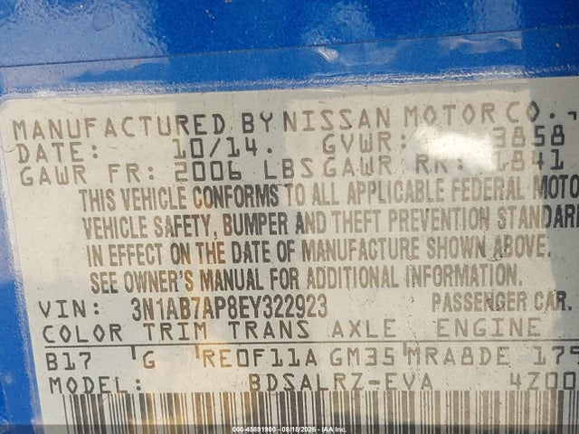 3N1AB7AP8EY322923 Nissan SENTRA SR