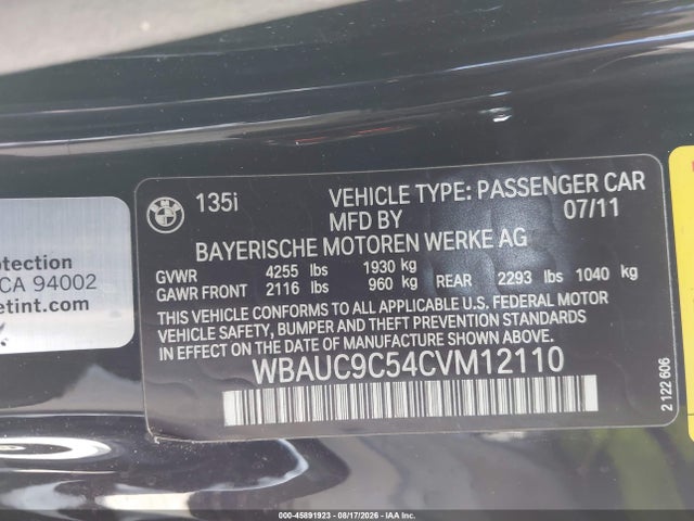 Aukcja sprzedaży 2012 Bmw 135i, vin: WBAUC9C54CVM12110, numer aukcji: 45891923