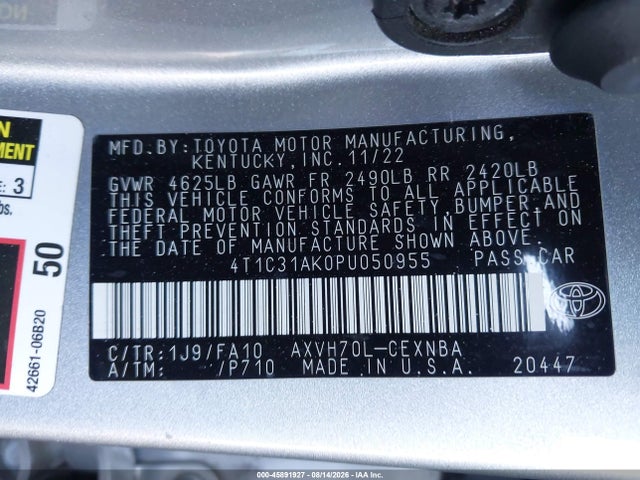 4T1C31AK0PU050955 Toyota Camry Le Hybrid