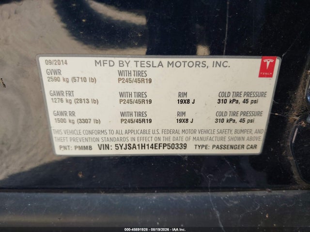 Продажа на аукционе авто 2014 Tesla Model S P85, vin: 5YJSA1H14EFP50339, номер лота: 45891928