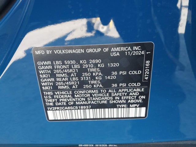 Продажа на аукционе авто 2025 Volkswagen Atlas 2.0t Sel Premium R-line, vin: 1V2FR2CA6SC518937, номер лота: 45891936