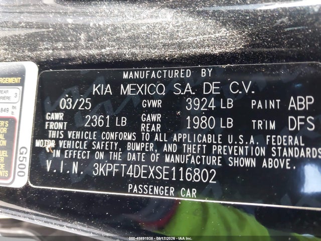 Продаж на аукціоні авто 2025 Kia K4 Lxs, vin: 3KPFT4DEXSE116802, номер лоту: 45891938