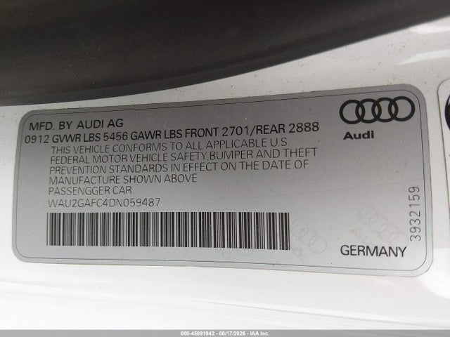 Aukcja sprzedaży 2013 Audi A7 3.0t Premium, vin: WAU2GAFC4DN059487, numer aukcji: 45891942