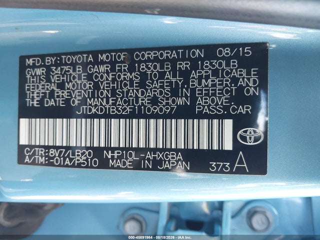 JTDKDTB32F1109097 Toyota Prius C Four