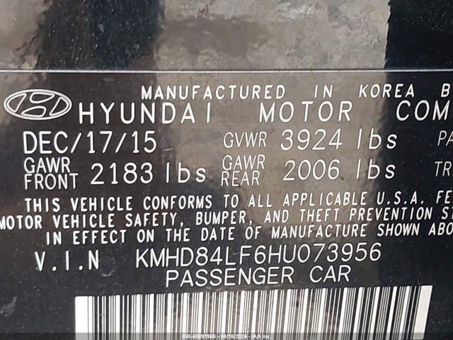 KMHD84LF6HU073956 Hyundai Elantra Limited