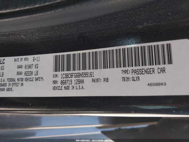 45891981 :رقم المزاد ، 1C3BC8FG6BN599161 vin ، 2011 Chrysler 200 S مزاد بيع