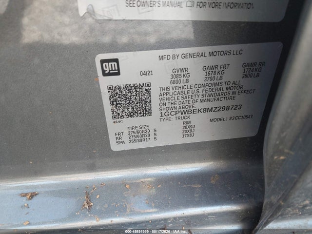 Продаж на аукціоні авто 2021 Chevrolet Silverado 1500 2wd  Short Bed Custom, vin: 1GCPWBEK8MZ298723, номер лоту: 45891999