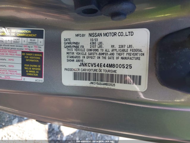 Aukcja sprzedaży 2004 Infiniti G35, vin: JNKCV54E44M800525, numer aukcji: 45892014