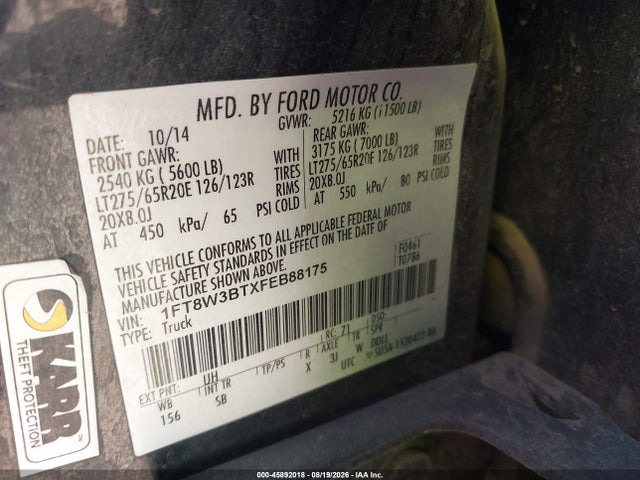 45892018 :رقم المزاد ، 1FT8W3BTXFEB88175 vin ، 2015 Ford F-350 Lariat مزاد بيع