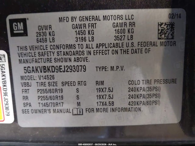 Продаж на аукціоні авто 2014 Buick Enclave Leather, vin: 5GAKVBKD9EJ293079, номер лоту: 45892037