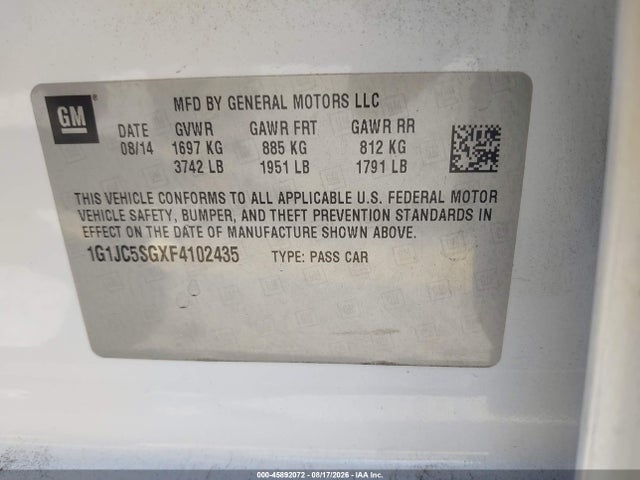 Chevrolet Sonic Lt Auto 2015 1G1JC5SGXF4102435 Image 9